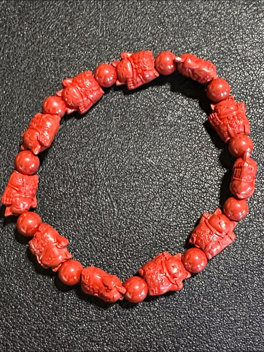 Cinnabar Cat Charm Beaded Stretch Bracelet